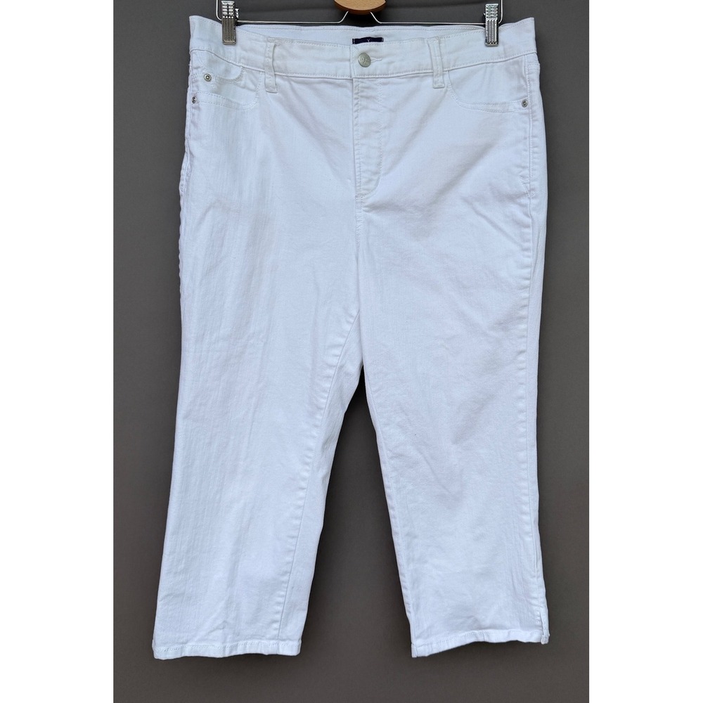 NYDJ White Denim Crop Pants Sz 14 Womens Lift Tuck Stretch Cropped‎ Jeans Summer